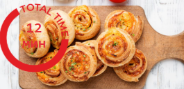 Слоеные рулеты светчиной и сыром